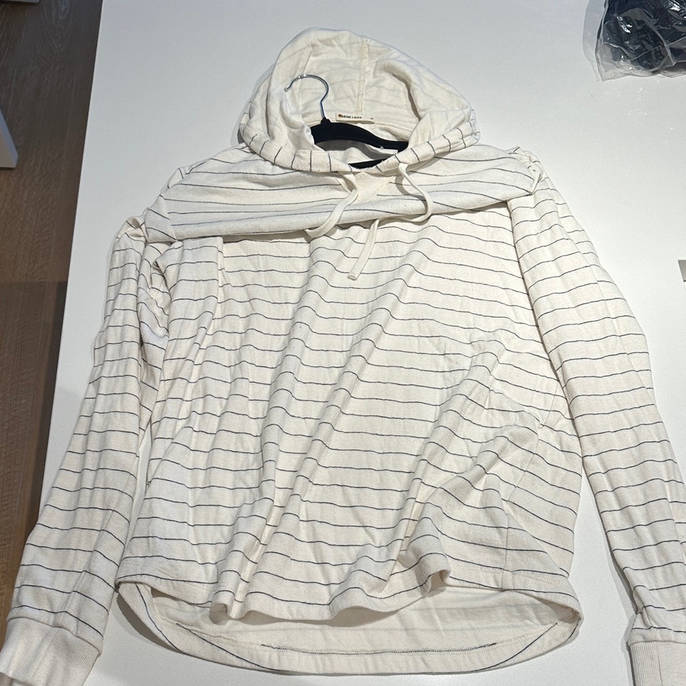 Marine Layer Cream and Gray Striped Hoodie Sweater